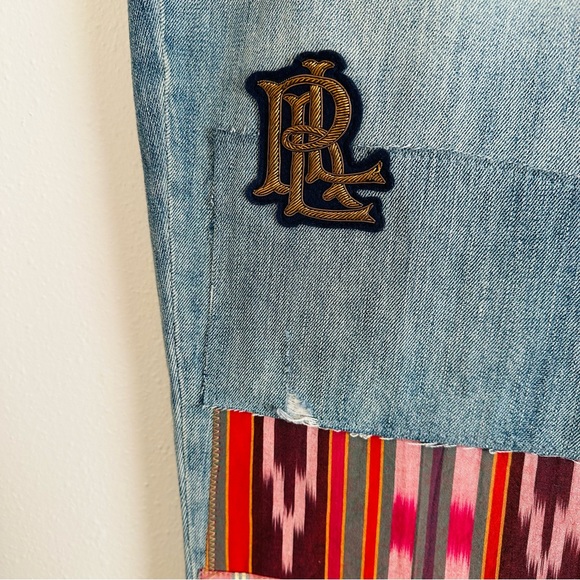 New Ralph Lauren Plus Size Patchwork Boho Relaxed Tapered Jeans in Skye Wash - Picture 10 of 12